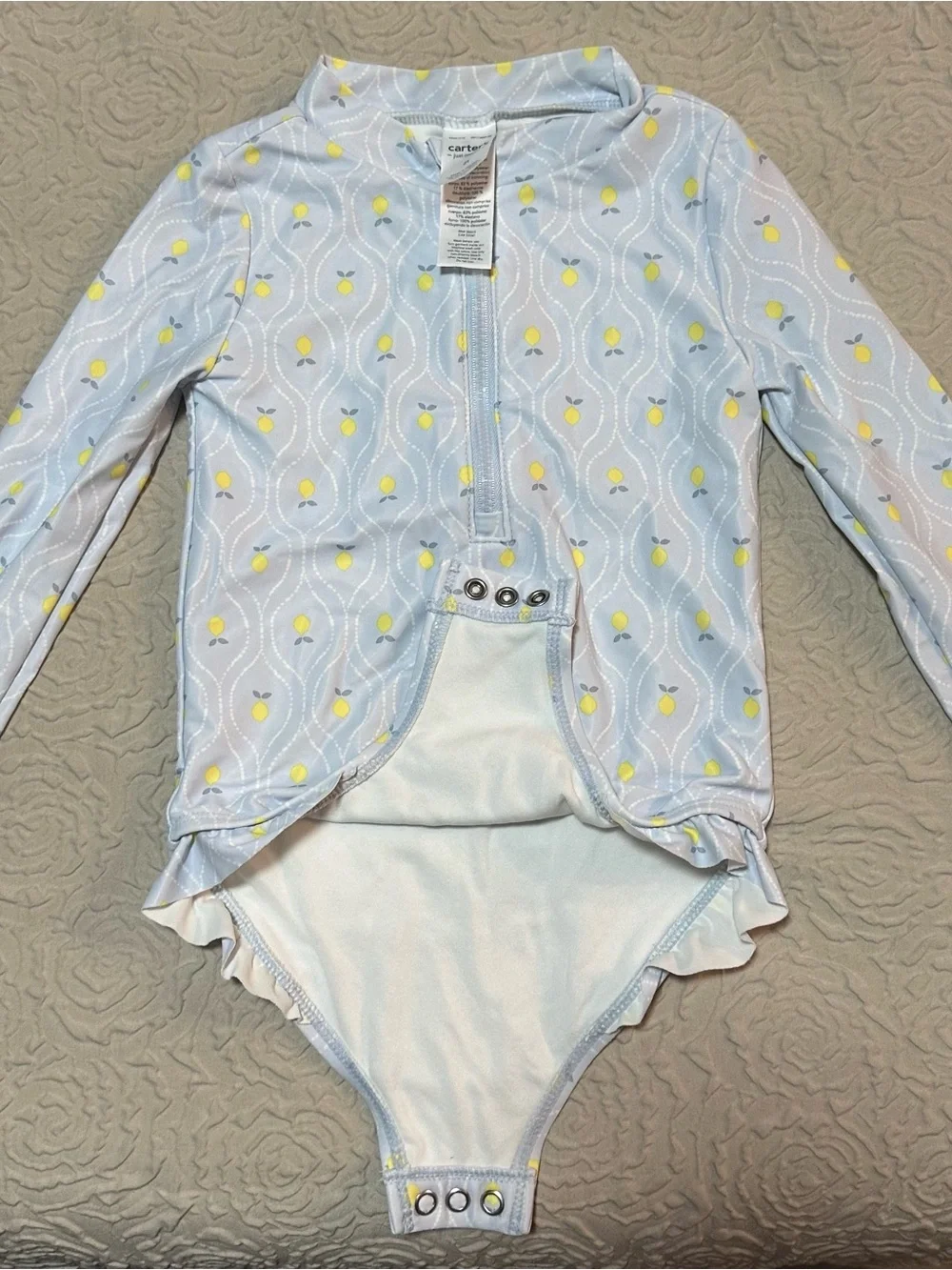 Carter's Light Blue Long-Sleeve Lemon Print One-Piece Swimsuit